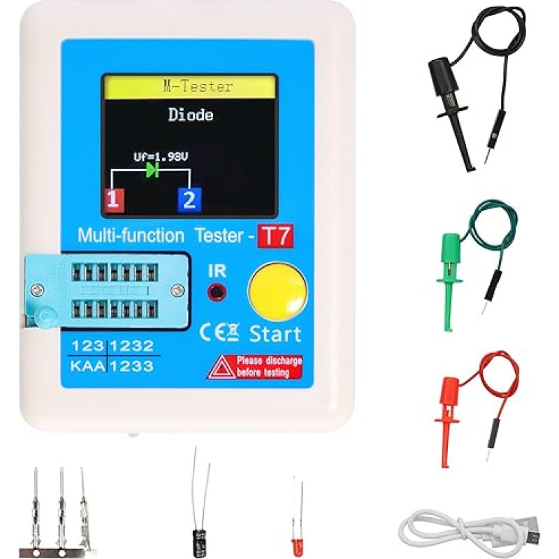 LCR-T7 tranzistorių testeris AYWHP daugiafunkcinis TFT tranzistorių testeris su spalvotu grafiniu ekranu Įkraunamas daugiafunkcinis ESR LCR tranzistorių matuoklis, skirtas diodams, triodams, kondensatorių varžai