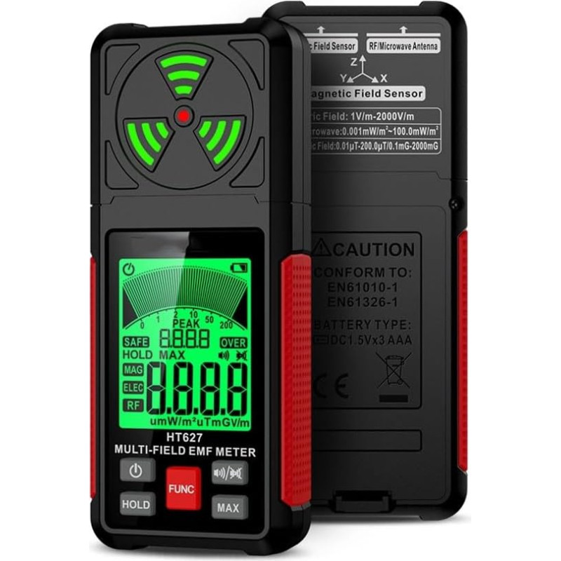 HT627 RadiationDetector Multi-Field EMF Meter Elektromagnetinės spinduliuotės detektorius