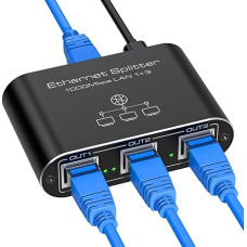 VEDINDUST LAN komutatorius nuo 1 iki 3 1000 Mbps tinklo skirstytuvas Aliumininis Gigabit Ethernet skirstytuvas su USB-C maitinimo kabeliu, skirtas kompiuteriui, maršrutizatoriui, TV priedėliui