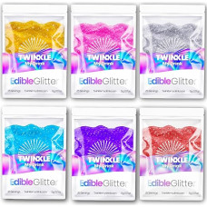 Twinkle my Drink® Edible Glitter for Drinks - 6 Colours Gold Silver Pink Blue Purple Burgundy Red - 6 x 5 g (30 g) Vegan - For Cocktails Cake Desserts - Neutral in Taste