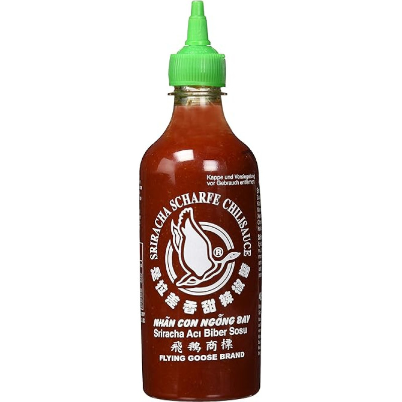 FLYING GOOSE Sriracha aitriųjų paprikų padažas, originalus, aštrus žaliosios kepurėlės, aštrus prieskonių padažas iš Tailando, 455 ml