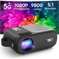 Mini Projector, 5G WiFi Bluetooth Projector Full HD 1080P Supported, HORLAT Projector Small 9800 Lumens Portable Projector with ±15° Trapezoidal Correction, Home Cinema Projector for Smartphone/TV