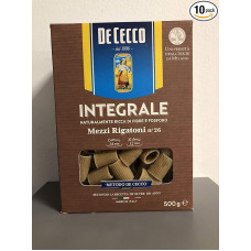De Cecco Mezzi Rigatoni Integrali Makaronai 26 viso grūdo itališki makaronai, 500 g, 10 vnt. pakuotėje