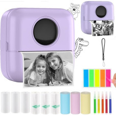 HuiJuKeJi Mini Printer, Pocket Printer, Mini Photo Printer for Smartphone, Sticker Printer, Thermal Photo Printer for Journal, Travel Logo, Notes, Journal, List, Memo (Purple)