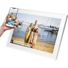Denver PFF-1515W Digital Wi-Fi Picture Frame - 15.6 Inch Full HD IPS Touch Screen, Integrated Frameo Software, Wireless Sharing, Automatic Night Shut-Off, 16GB Memory, White