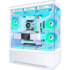 FOIFKIN kompiuterio korpusas - iš anksto įmontuotas 6 PWM ARGB ventiliatorius, ATX Mid-Tower žaidimų kompiuterio korpusas, 270° panoraminis stiklas, F01 White