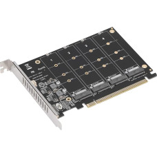 M.2 NVMe SSD į PCIE X16 adapteris, M rakto M.2 PCIe X16 valdiklio išplėtimo kortelė, didelės spartos RAID kortelė, 4 prievadų SSD masyvo kortelė su atskiru LED ekranu, numatytasis nustatymas