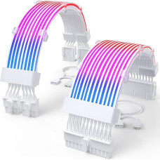 Sirlyr RGB PSU Cable Extension, ARGB PC Power Supply Cable with Soft LED Strips and PVC Sheathed Extension Cable, 16AWG 24 Pin ATX Dual 8 Pin PCIE Set