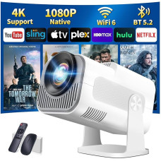 【App integrata】Mini Proiettore Portatile 1080P 4K Con WiFi 6 Bluetooth 5.2, Proiettore Portatile Android Supporta Rotativo a 180°, Auto Keystone, TV Stick/USB/HDMI/PC, Con Cavo HDMI & Mouse, Bianco