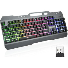 KLIM Lightning Gaming Keyboard Wireless QWERTZ - Metal Frame and Robust Keys - Semi-Mechanical Keyboard for PC PS4 PS5 - Bright Rainbow Backlight