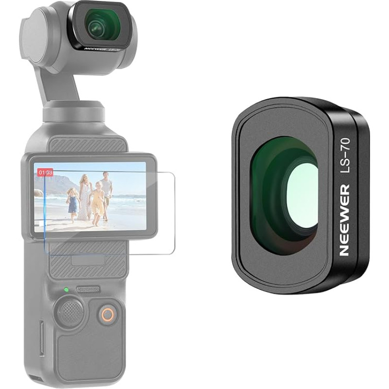 NEEWER 112° FOV 0,72X plataus kampo objektyvas, suderinamas su DJI Osmo Pocket 3 Creator Combo priedais, magnetinis daugiasluoksnis asferinis veiksmo kameros objektyvas, 1x ekrano apsauga, LS-70