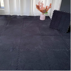 KJoBDwz Schaumstoff Plüsch Bodenmatte Quadratische ineinandergreifende Teppichfliesen, Flauschige ineinandergreifende Schaumstoff-Fußmatten, rutschfeste Puzzle-Teppiche Klettermatte(Black,32pcs)