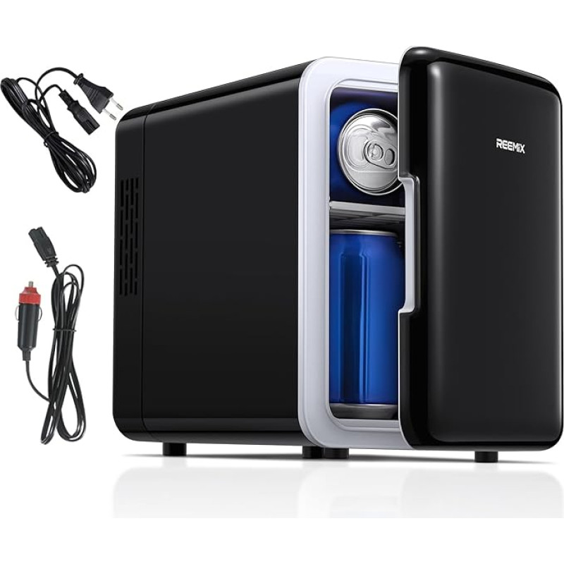 Mini šaldytuvas, 6 litrų/9 skardinių nešiojamasis šaldiklis ir šildytuvas, skirtas odos priežiūrai, kosmetikai, gėrimams, maistui, idealiai tinka miegamajame, biure, automobilyje, be freono (juodas) (6L)