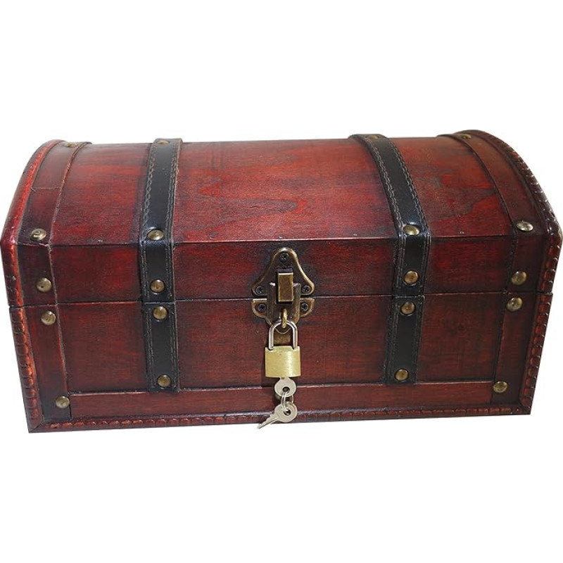 Piratų lobių skrynia Medinė dėžutė iš Infinimo. 30x20x15 cm dydžio saugykla / dovanų dėžutė su užrakinamu dangčiu ir spyna su raktais.