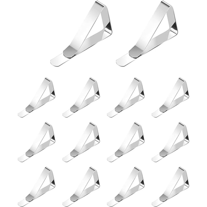 XHNFCU Pakuotė iš 14 staltiesių laikiklių Nerūdijančio plieno staltiesių spaustukai lauke Sidabriniai staltiesių spaustukai vakarėliams, piknikams, restoranams, lauke
