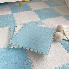 KJoBDwz Schaumstoff Plüsch Bodenmatte Ineinandergreifende Schaumstoff-Plüschmatten, Rutschfester Puzzlematten-Teppich, quadratische rutschfeste ineinandergreifende Bodenmatten Klettermatte(Blue+White)