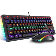 Redragon S113 Gaming Keyboard and Mouse Combo Wired Mechanical LED Rainbow Keyboard Backlit with Brown Switches and RGB Mouse 4200 DPI for Windows PC