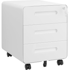 LVSTEEL ritininė spinta su 3 stalčiais, dokumentų spinta, suapvalinto kampo dizainas, rakinama, 4 raktai, stalčių spinta biurui ir namų biurui, balta