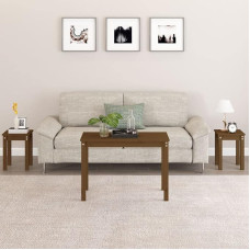 Satztische 3 STK. Honigbraun Massivholz Kiefer - Nesting stalai 3 masyvo pušies medienos medaus rudos spalvos erdvę taupantys modernūs šoniniai staliukai svetainei miegamajam - yra saugus sieninis laikiklis