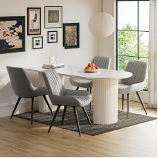 Moderni minkšta valgomojo kėdė - itin stora sėdynės pagalvėlė, dirbtinio audinio valgomojo kėdės, virtuvės kėdė, minkšta kėdė, svetainės kėdė su atlošu, metalinės kojos (pilka, 4 vnt.)