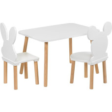 PlayPals Furniture Children's Table with 2 Chairs - Children's Table Chair Set Made of Wood, 50 x 70 cm, Natural Furniture for Children from 2, 3, 4, 5, 6, 7 Years - Children's Chair Set