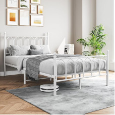 FOUBAM Bed 120 x 200, Metal Bed Frame with Headboard, Double Bed/Single Bed Frame, Guest Bed, Youth Bed for Bedroom, Guest Room, Bed Guest Bed, White