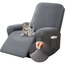 Chingcoo 4-Piece Armchair Cover, All-Inclusive Chair Protector for Recliner Chair, Armchair Protector for TV Chair, Complete Armchair Cover, Stretch Armchair Cover with Pockets (Dark Grey)