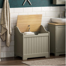 Bath Vida Priano Bathroom Laundry Cabinet Storage Cabinet Chest Waste Bin Wood Basket Unit Grey