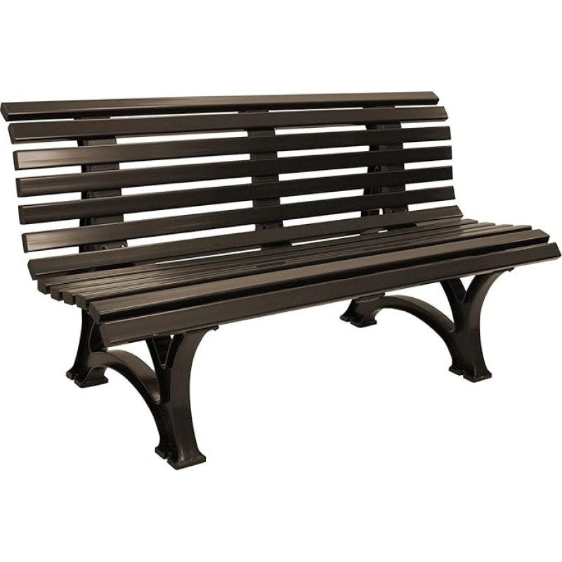 Sodo suoliukas 3-vietis 150 cm rudos spalvos plastikinis lauko suoliukas, atsparus oro sąlygoms
