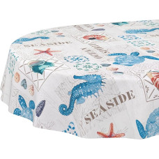ANRO Oilcloth Tablecloth Oilcloth Tablecloth Washable Garden Tablecloth Water-Repellent Oval 180 x 140 cm Cut Edge Ocean