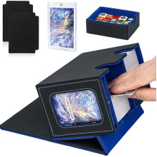 Jamiukro Card Deck Box for MTG Commander, TCG Card Box, PU Leather Magnetic Trading Card Storage Box, Holds 150 Double Sleeve Cards, Black & Blue