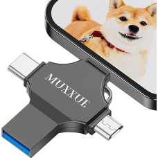 MUXXUE 4-in-1 USB Stick Phone Memory Stick without Downloading an App 128 GB Memory Stick Phone USB Stick for Phone, Pad, Tablet, Android, PC (Grey)