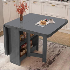 Klappbarer Esstisch, Massivholz-Verlängerungstisch mit doppeltem Stauraum, vielseitiges Klappdesign für Küche, Büro oder Esszimmer - belastbar bis zu 400 kg