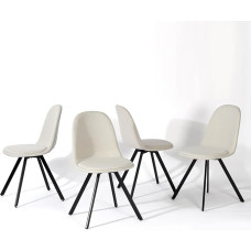 FurnitureR Set of 4 Dining Chairs 360° Swivel without Armrests and Radial Metal Legs, Elegant for Bedroom and Dining Room, Cream