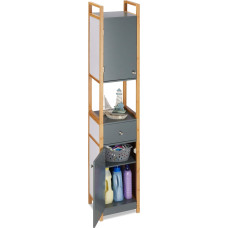 Relaxdays Tall Bathroom Cabinet, Bathroom Shelf, 2 Doors, Made of MDF with Bamboo Frame, HBT 165 x 31.5 x 29 cm, Grey