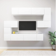 Homgoday TV-Möbel-Set, 10 Stück, weiß, aus Spanplatte, TV-Schrank, niedriger TV-Schrank, Couchtisch, TV-Ständer für Wohnzimmer