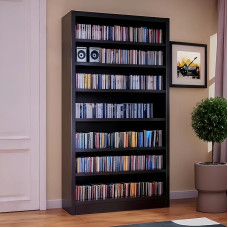 YILFANA 55 Zoll Medien-Aufbewahrungsschrank, Metall-CD-Aufbewahrungsregal mit 6 verstellbaren Regalen, großes DVD-Aufbewahrungsregal für Wohnzimmer, Home Entertainment (Schwarz)