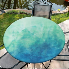 Outdoor Round Tablecloth with Elastic Band, Diameter 60 - 150 cm, Elastic Garden Tablecloth with Green Batik Pattern Suitable for 135 cm - 145 cm