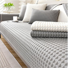 FYFWPA Sofos užvalkalas Ledo šilko sofos užvalkalas Minkštas: naminių gyvūnėlių neslystanti sofos apsauga Vintage 1/2/3/4 vietų sofos užvalkalas Paprastas sofos užvalkalas U formos L formos sekcinei sofai (pilka, 90 x 180 cm)