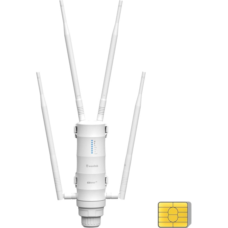 AC1200 lauko 4G LTE maršrutizatorius su SIM kortele, WAVLINK lauko SIM maršrutizatorius PoE su AC1200 (2.4G 300Mbps + 5G 867Mbps) + CAT4 4G (150Mbps), SIM kortelė, orų sąlygoms atsparus korpusas, 2 x Gigabit WAN/LAN, Nano SIM