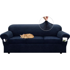 Pfrstuv Sofa-Schonbezug mit Armlehnentaschen, 4-teiliges Set, Stretch-Kunstleder, Couchbezug für 3-Sitzer-Sofas (passend für 182,9-233,7 cm), rutschfest, maschinenwaschbar, haustier- und