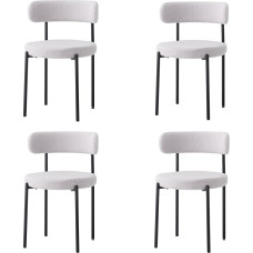 Uderkiny Set of 4 Dining Room Chairs, Padded Kitchen Chairs with Teddy Velvet, Teddy Fabric Round Boucle Chairs, Suitable for Kitchen/Living Room/Dining Room/Bedroom (Grey/Teddy Velvet)