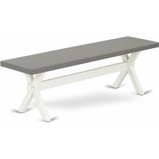 East West Furniture XB096 Wunderschöne Zement-Oberfläche und unglaubliche 4 Beine aus gebürstetem Leinen, weißes Finish, Hartholz-Essbank und Struktur