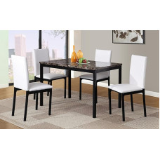 Roundhill Furniture Citico Esszimmer-Set, 5-teilig, Metall, Marmoroptik, Weiß