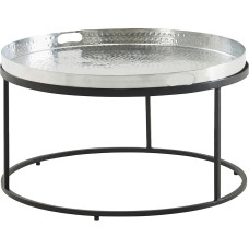 FineBuy Kavos staliukas kaltas metalas 62 x 62 x 36 cm Sofos staliukas Aliuminio dizainas Svetainės staliukas Nuimamas padėklas Apvalus padėklas Svetainės staliukas Modernus stalas