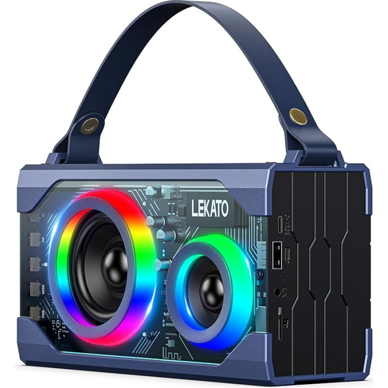 LEKATO Bluetooth Speaker with RGB Light, Portable Music Box with 20W Stereo Sound, BT5.3, 12H+ Playtime, Bluetooth Box for Home/Party/Travel/Beach