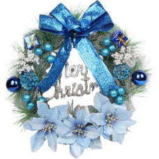 SUPVOX Christmas Wreath Merry Christmas Pine Berries Christmas Star Bow Ball Hanging Decoration Front Door House Wall Window Party Decoration Pendant (Blue) 30cm