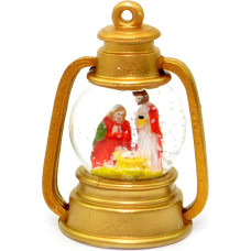 SHATCHI Small Glass Snow Globe with Merry, Joseph and Jesus in Gold Lantern Christmas Decoration Gold One Size