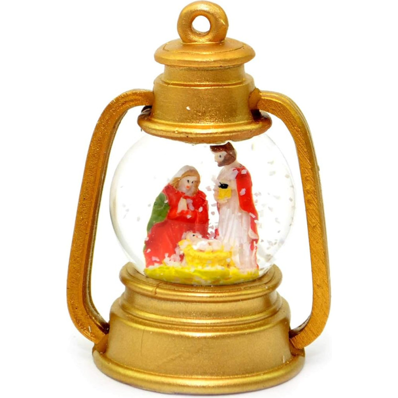 SHATCHI Small Glass Snow Globe with Merry, Joseph and Jesus in Gold Lantern Christmas Decoration Gold One Size