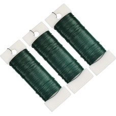 3 Rolls of Flower Wire, Flower Wrapping Wire, Green Florist Wire, Craft Wire, Paddle Wire for Crafts, Wreaths, Garland, Flower Arrangements, Plant Training, 0.55 mm Thick, 35 m / Roll